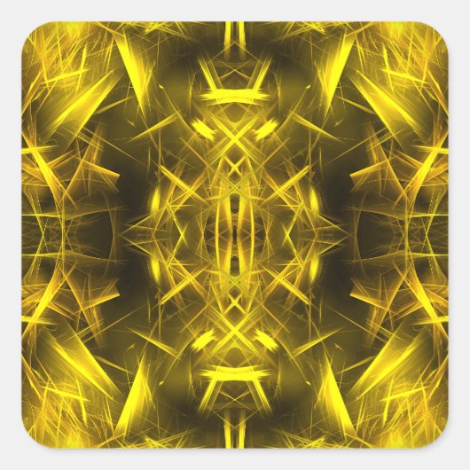 Gouden Elektrische Plasma Fractale Kunst Vierkante Sticker (Voorkant)