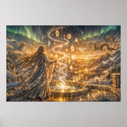 Gouden Elven Fantasie Licht Impressionistische Fan Poster (Voorkant)