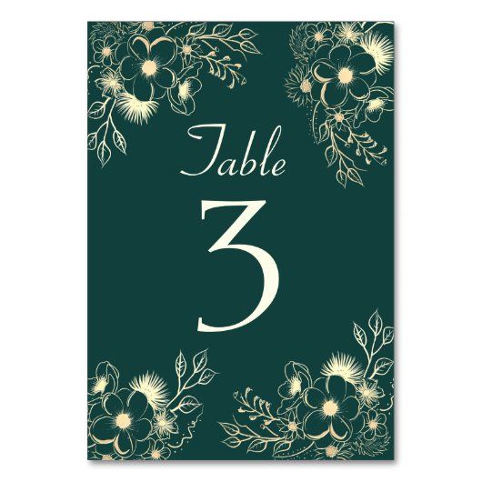 Gouden Emerald Bloemenbruiloft Kaart (Achterkant)