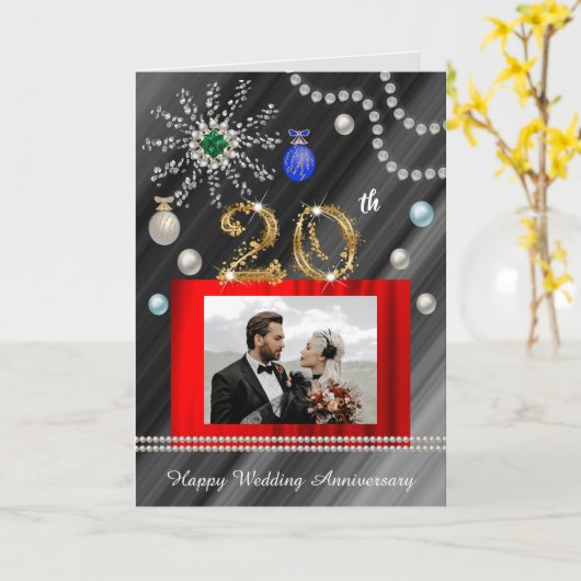 Gouden Emerald Glitter Pareltjes 20ste bruiloft Ju Kaart (Gele Bloem)