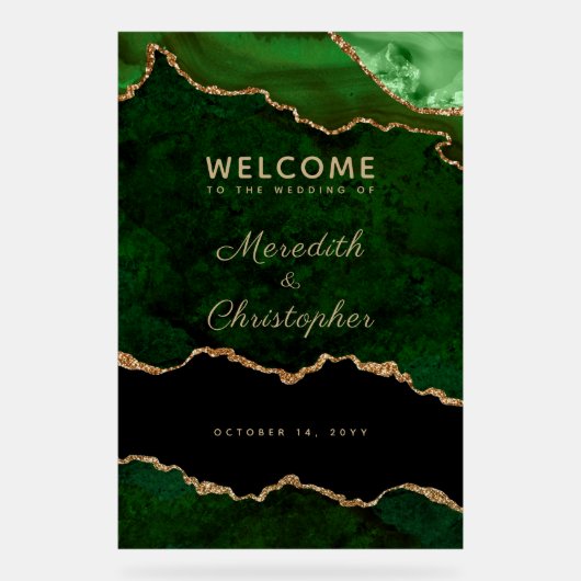 Gouden Emerald Groene Agaat Bruiloft Welkom Acryl Bord (Voorkant)