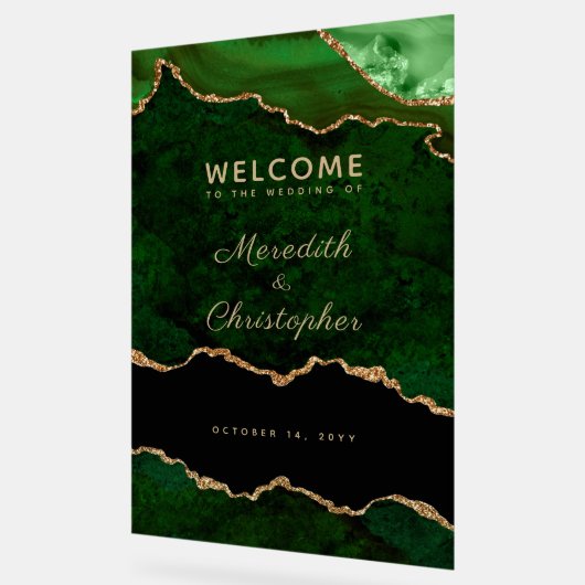 Gouden Emerald Groene Agaat Bruiloft Welkom Acryl Bord (Hoek)