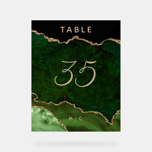 Gouden Emerald Groene Agaat Trouwtafel Nummer Acryl Bord (Voorkant)