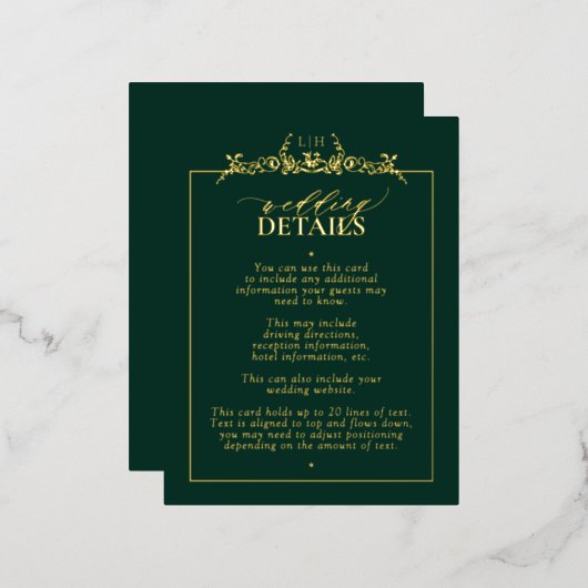 Gouden Emerald Groene Bloemen Border Monogram Deta Folie Uitnodiging Briefkaart (Voorkant / Achterkant)