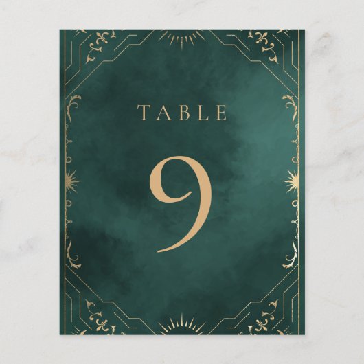 Gouden Emerald Groene Hemelse Bruiloft Tafel Numme (Voorkant)