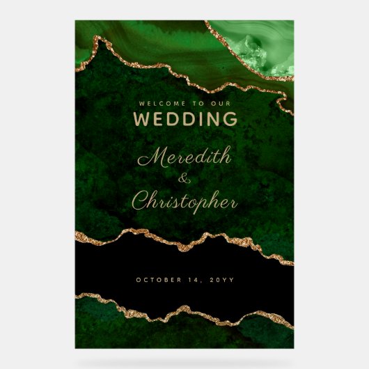 Gouden Emerald Groene Marmeren Agaat Bruiloft Welk Acryl Bord (Voorkant)