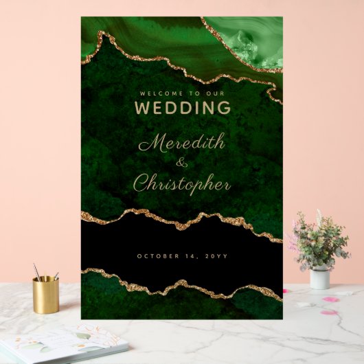 Gouden Emerald Groene Marmeren Agaat Bruiloft Welk Acryl Bord (Huwelijk)