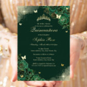 Gouden Emerald Vlinder Bloemen Quinceanera Folie Uitnodiging
