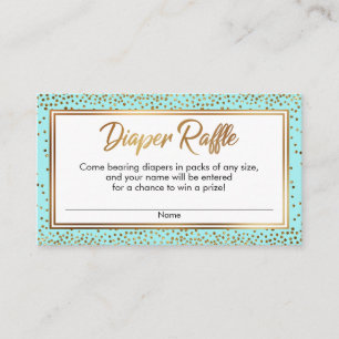 Gouden en Aqua Confetti Luier Raffle Ticket Kaarte Informatiekaartje
