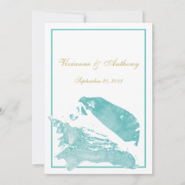 Gouden en Aqua Marine Seashell bruiloft Kaart