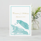 Gouden en Aqua Marine Seashell bruiloft Kaart (Staand voorkant)