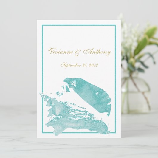 Gouden en Aqua Marine Seashell bruiloft Kaart (Staand voorkant)