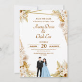 Gouden en beige bloemenbruiloft uitnodiging (Voorkant)