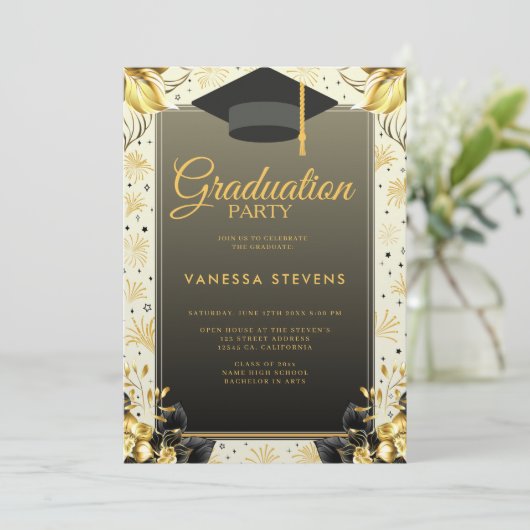 Gouden en beige geïllustreerde Happy Afstuderen Da Kaart (Staand voorkant)