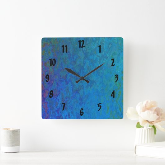 gouden en blauwe abstracte vormgeving vierkante klok (Huis)