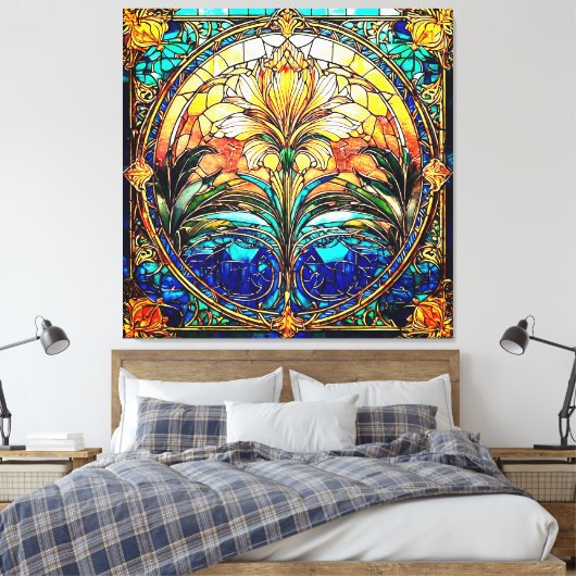 Gouden en blauwe art deco nouveau canvas afdruk (Insitu (Slaapkamer))