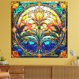Gouden en blauwe art deco nouveau canvas afdruk