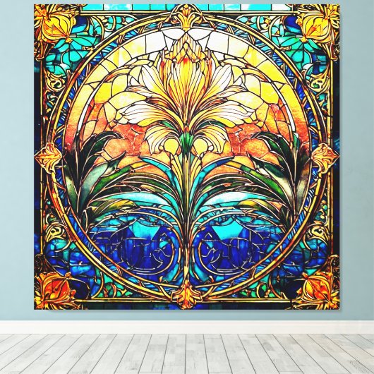 Gouden en blauwe art deco nouveau canvas afdruk (Insitu (Houten vloer))