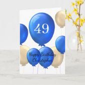 Gouden en Blauwe Ballonnen 49e Verjaardag Kaart (Gele Bloem)