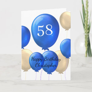 Gouden en blauwe ballonnen 58e verjaardag Kaart