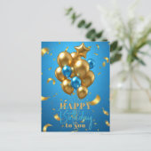 Gouden en blauwe ballonnen en de verjaardag van Co Briefkaart (Staand voorkant)