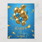 Gouden en blauwe ballonnen en de verjaardag van Co Briefkaart (Voorkant)