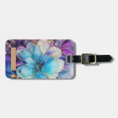 Gouden en Blauwe Bloem Bagage Label (Voorkant horizontaal)