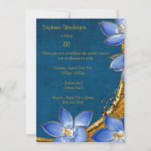 Gouden en blauwe bloemen 80e verjaardag kaart (Achterkant)