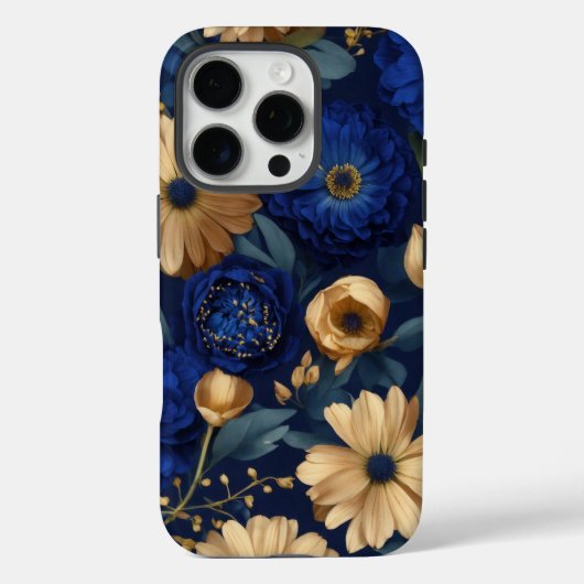 Gouden en blauwe bloemen weelde Case-Mate iPhone case (Achterkant)