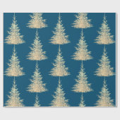 Gouden en blauwe boom elegant winterpatroon cadeaupapier (Vlak)