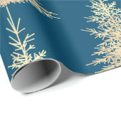 Gouden en blauwe boom elegant winterpatroon cadeaupapier (Rol Hoek)