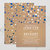 Gouden en blauwe Confetti Elegante huwelijksuitnod Kaart (Voorkant / Achterkant)