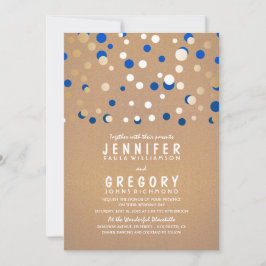 Gouden en blauwe Confetti Elegante huwelijksuitnod Kaart