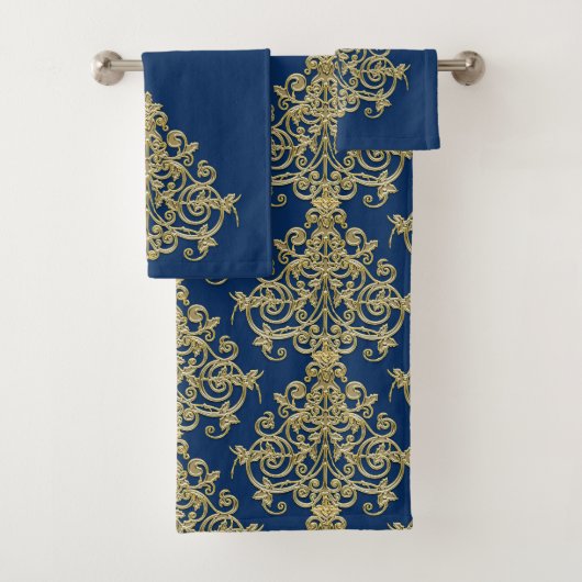gouden en blauwe Damask badhanddoek set Bad Handdoek (Insitu)