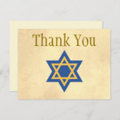 Gouden en blauwe davidster bedankt briefkaart (Voorkant / Achterkant)