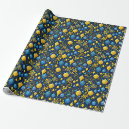 Gouden en blauwe decoratieve kerstdecoratie cadeaupapier