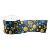 Gouden en blauwe decoratieve kerstdecoratie satijnen lint (Spoel)
