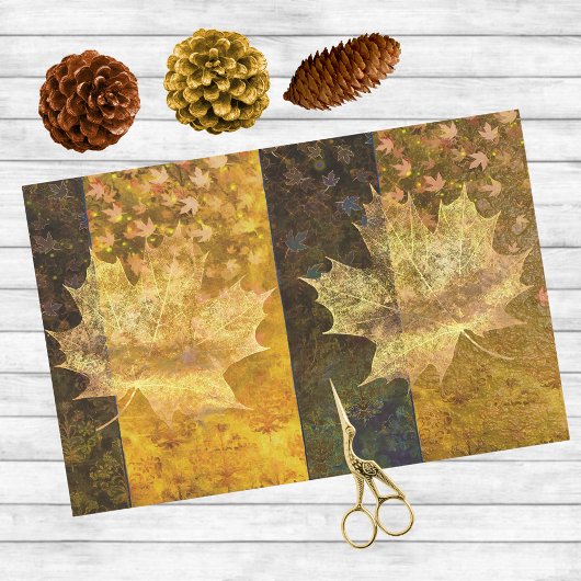 Gouden en Blauwe Dromerige Herfst bladeren Collage Tissuepapier