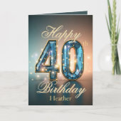Gouden en blauwe edelsteen 40e verjaardag kaart (Voorkant)