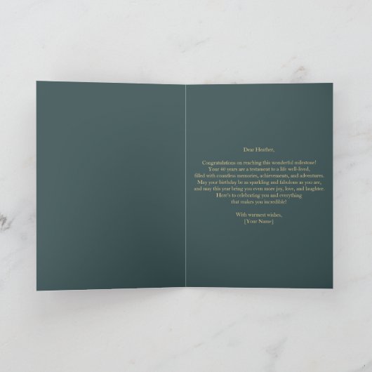 Gouden en blauwe edelsteen 40e verjaardag kaart (Binnen)