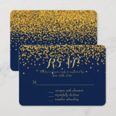 Gouden en Blauwe Glam Confetti Stippen RSVP (Voorkant / Achterkant)