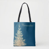 Gouden en blauwe groenblijvende boom elegante wint tote bag (Voorkant)