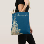 Gouden en blauwe groenblijvende boom elegante wint tote bag (Dichtbij)