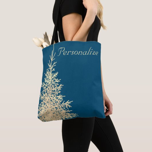 Gouden en blauwe groenblijvende boom elegante wint tote bag (Dichtbij)