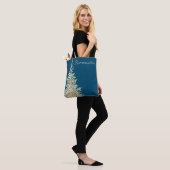 Gouden en blauwe groenblijvende boom elegante wint tote bag (Op model)