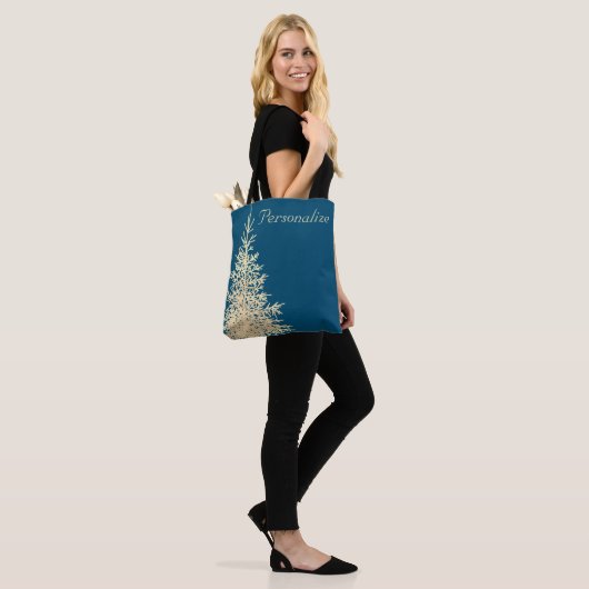 Gouden en blauwe groenblijvende boom elegante wint tote bag (Op model)