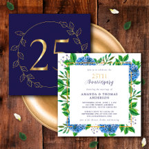 Gouden en blauwe hortensia 25e bruiloft Jubileum