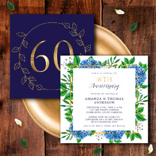Gouden en Blauwe Hortensia 60e Trouwdagjubileum Kaart