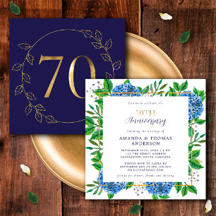 Gouden en Blauwe Hortensia 70e Huwelijksverjaardag Kaart