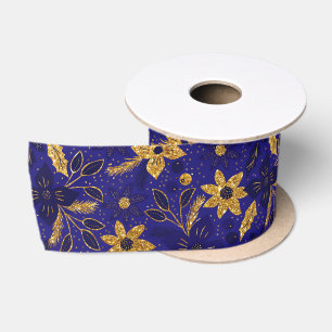 Gouden en blauwe kerst poinsettia bloemen satijnen lint